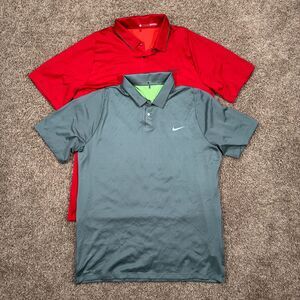 Lot of 2 Nike Tiger Woods Velocity Polo Shirt Mens Large Snap Buttons Dri Fit